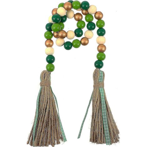 Guirlande de perles en bois de style campagnard, 2 pièces avec pompon décoratif (1/5)