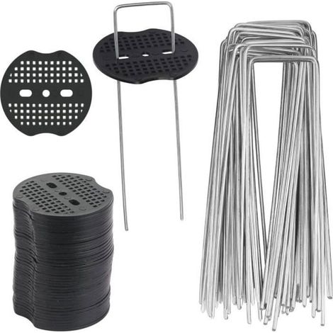 50Pcs Piquets de Jardin, Sardine Bache avec 50 Rondelles, Piquets de Fixation pour Bàche Toile Paillage, Tissu de Mauvaises Herbes, (1/4)