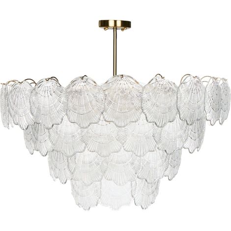 Lampadario Glamour a sospensione in metallo, vetro, ottone e Temash trasparente