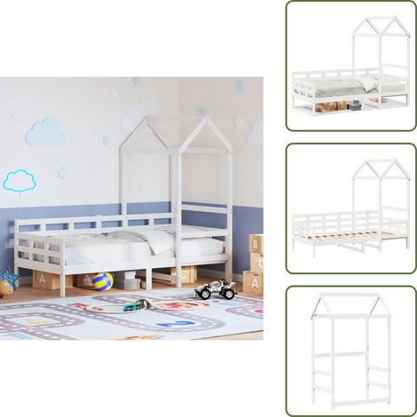 Cama con techo - vidaXL Sofá cama madera maciza de pino blanco 80x200 cm - Cama para niños