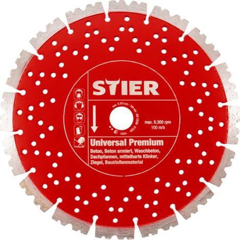 STIER vielseitige Diamanttrennscheibe Universal Premium, Durchmesser 400mm, Bohrung 20 / 25,4mm, spezielle Verzahnung für präzises Trennen von Beton und Ziegel (1/5)