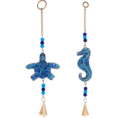 Lampada a sospensione in legno 2U con design marino in blu (1/5)