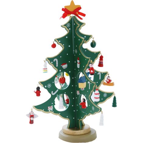 Arbre De Noël En Bois - Décor De Bureau Festif - Jouet Éducatif Pour Enfants - Lot Avec Mini Ornements - 1 Pièce (1/5)