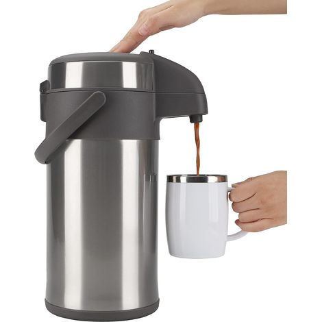Cafetière isotherme à pompe de 4 l - En acier inoxydable - Double paroi - Avec mécanisme de pompe - Carafe à café pour 24 tasses - Argenté (1/5)