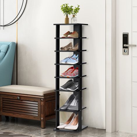 Meuble à Chaussures 7 Niveaux en Forme de Tour Peu Encombrante Rangement d'Angle 27x26x110cm Noir Maison Chic (1/5)