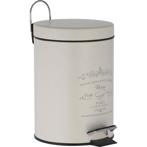 Poubelle à Pédale Ronde Paris en Métal avec Seau Intérieur en Plastique, Poubelle Cosmétique 3L avec Couvercle, env. Ø 17 x 24,5 cm, Antique Blanche (1/5)