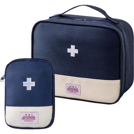 Lot de 2 trousses de premiers secours de voyage, imperméable, bleu marine