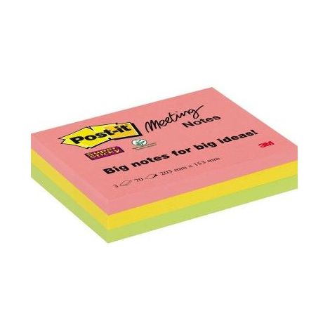 POST-IT Haftnotiz Post-it® Super Sticky Meeting Notes 203 x 153 mm (B x H) je 1 x guavapinkultragelb limonengrün 70 Bl./Block 3 Block/Pack. (1/5)