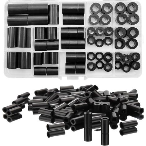 80 Pièces Rondelles d'Espacement Rondes, M6/M8, Non Filetées, Entretoise, Kit de Rondelles d'espacement Rondes en ABS (Noir) (1/5)