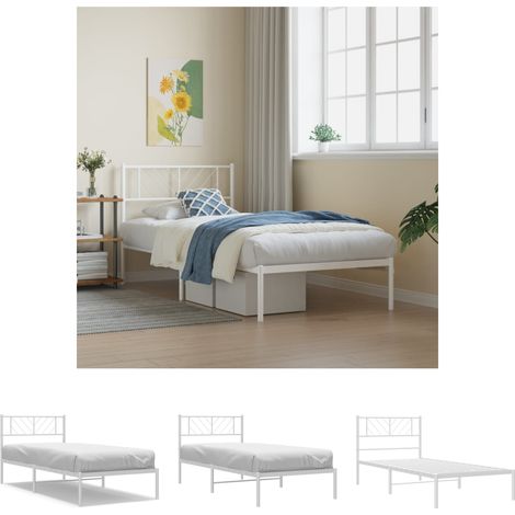 The Living Store Bettgestell mit Kopfteil Metall Weiß 90x190 cm - Betten & Bettgestelle (1/5)
