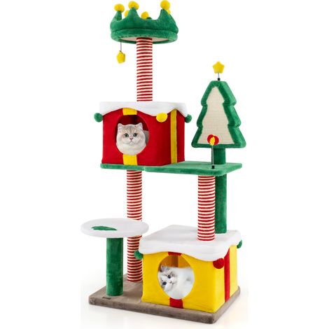 COSTWAY Cute Christmas Cat Tree for Indoor Cats Large Cat Tower-Colorful (1/5)