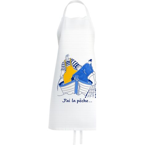 Tablier de cuisine en coton « J'ai la pêche » – Esprit marin - 70x90cm - Bleu (1/2)