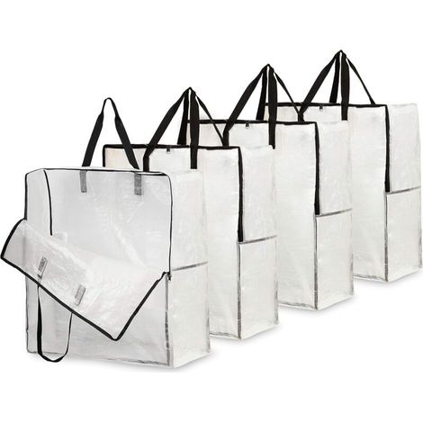 Sac De Rangement Transparent En Lot De 4, Grand Sac Demenagement XXL 60x60cm Avec Poignée De Transport, Sac Rangement Vêtements, Jouets, Couette (1/5)
