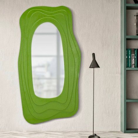 Dmora - Espejito Pregola, Espejo, Objeto de decoración de pared, Decoración de espejo, 90x4 h165 cm, Verde (1/5)