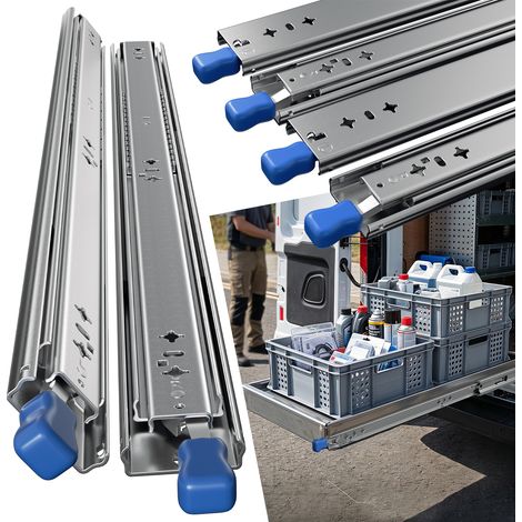 Jiubiaz Set di 6 guide telescopiche per cassetti, 750 mm x 53 mm, bloccabili, estrazione totale, acciaio Q235, portata 102 kg/coppia (1/5)