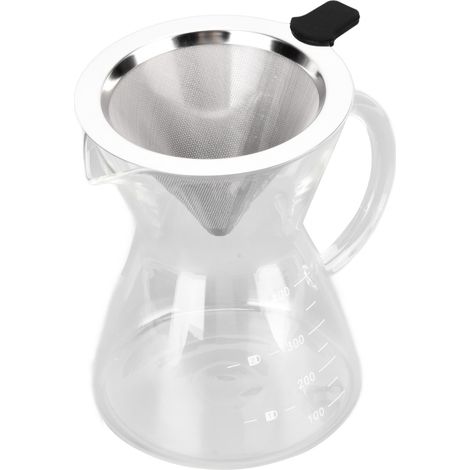 Cafetière en verre de 400 ml, résistante à la chaleur, avec filtre en acier inoxydable et base plate, idéale pour la cuisine. (1/5)