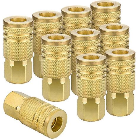 1/4-Zoll-Industrie-Messing-Innengewinde, 10er-Pack Schnellkupplungen für Druckluftschläuche, NPT-Innengewinde, Zubehör (1/5)