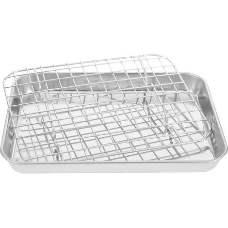Plaque de Cuisson Inox 23,5 X 17,5 X 2,5 Cm avec Grille en Acier Inoxydable, Set Multifonction pour Four, Ustensile Pâtisserie pour Rôtis et Cuisson Croustillante (1/5)