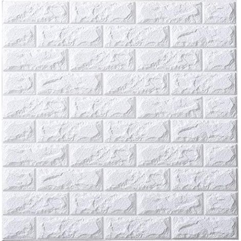 Wandaufkleber in Backsteinoptik, selbstklebende 3D-Backsteintapete, abnehmbare, wasserfeste und dekorative Steinziegeltapete für Schlafzimmer, Wohnzimmer und Küche (77 cm x 70 cm) (Weiß), 5 Stück