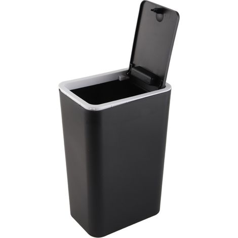 Haushaltsabfalleimer mit Schnappdeckel, 13 l Fassungsvermögen, strapazierfähiger Kunststoff, schwarz, 22 x 15,5 x 33 cm, für Küche/Badezimmer. (1/5)