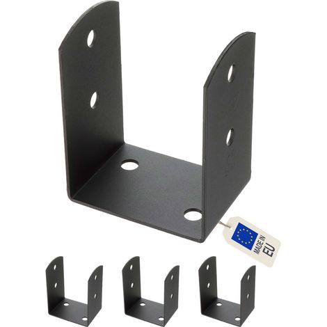 4 Embases pied de poteau à visser en U - Acier galvanisé à chaud Anthracite - Base 91x91 mm Ht 120 mm - Fabrication européenne (1/4)