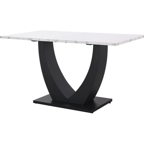 Tavolo da pranzo rettangolare 140 x 75 cm in MDF e metallo con effetto marmo, bianco e nero (1/5)