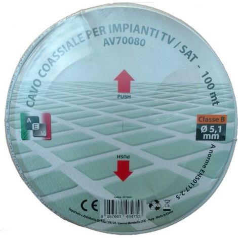 AEV cavo antenna tv sat coassiale 75 ohm cavo 5,1 mm AV70080 50 Mt