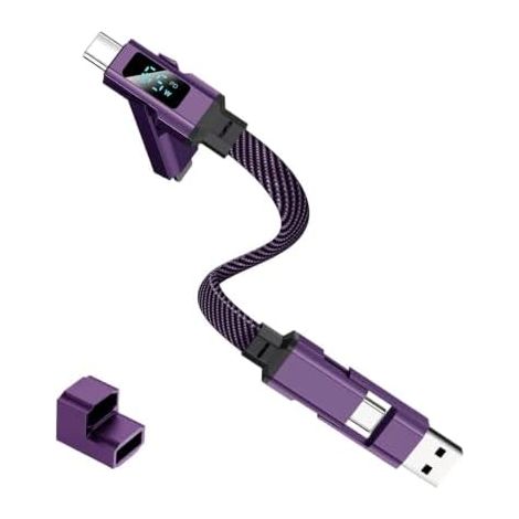Câble de chargeur porte-clés 65 W 4 en 1 à charge rapide Câble de chargeur court et portable pour femmes, voyageuses, passionnées de technologie, à la maison, au bureau, en vacances, en camping, en v (1/5)