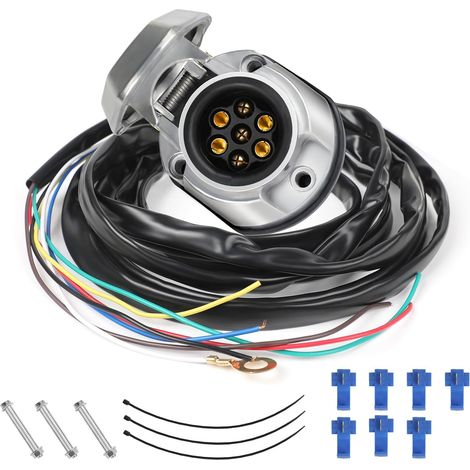 Connecteurs de remorque à 7 Broches pré-câblés 7 Voies avec câble électrique à 7 conducteurs de 2 m Adaptateur pour Camion, Camping-Car, Caravane ou Autre véhicule Utilitaire (1/5)