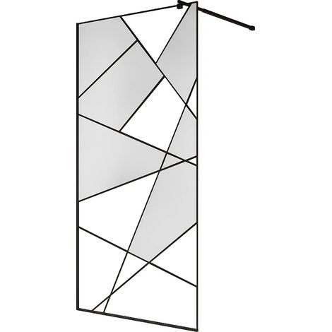 Vente-Unique – Paroi de douche à l'italienne noir mat 100 x 200 cm – Verre trempé 6 mm sérigraphié – Barre de fixation incluse – Installation réversible (1/4)