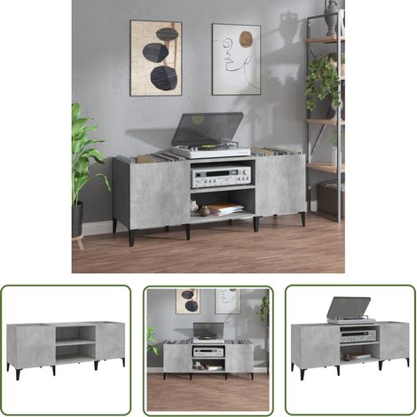 The Living Store Armoire à disques gris béton 121x38x48 cm bois d'ingénierie - Meuble À Disques - Armoire À Disques - Rangement Vinyl - Étagère Disque - Support Tournivelle (1/5)