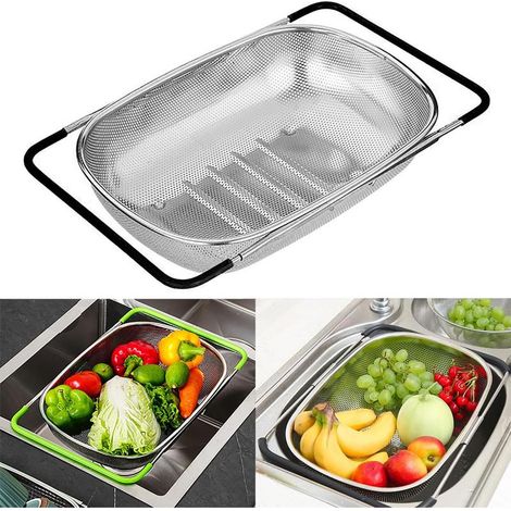 Passoire Evier, Passoire Cuisine Inox, Passoire Pliable, Passoire Fine Cuisine, Pour Laver Les Légumes Et Les Fruits, Extensible, Ustensiles De Cuisine (Noir, Perforé) (1/5)