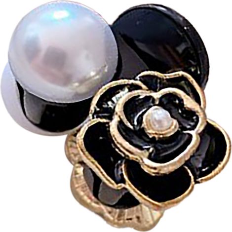 Pince à cheveux fleur de camélia noire, clip multifonctionnel à perles artificielles pour soirée, 2 pièces (1/5)