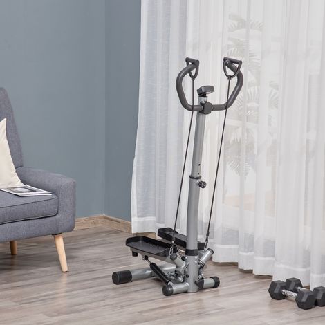 Stepper mit verstellbarem Lenker, rutschfesten Griffen und elastischen Bändern, Fitness-Stepper mit LCD-Monitor für Zuhause und Fitnessstudio, Schwarz und Silber (1/5)