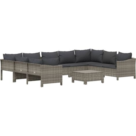 Mobili da giardino mobili da esterno set di mobili 10 pezzi con cuscini grigi in resina intrecciata 020015067