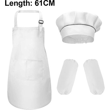 Grembiule e cappello per bambini, grembiule da cucina per cucinare, cuocere al forno, dipingere, bianco, L