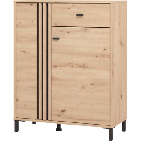 Garderobenschrank Hanga, eine Schublade, 4 Regale, 2 Türen, 87x40x110h cm, Eiche Braun Knoten
