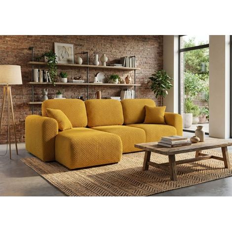 Ecksofa mit Schlaffunktion BRUSK Sofa in Stoff Pop Honiggelb Ottomane Links (1/5)
