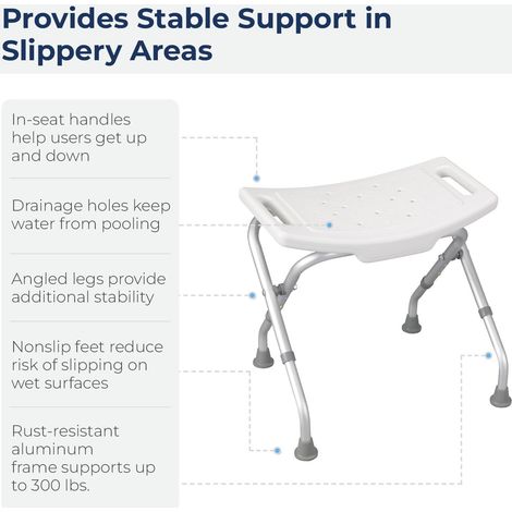 Sedia/panca da doccia pieghevole con ottimo drenaggio e maniglie integrate, supporta fino a 136 kg, bianca - ALTRO (1/3)