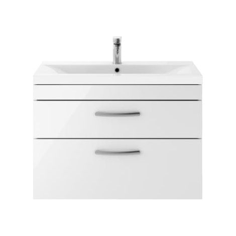 Nuie Athena Gloss White 800mm Wall Hung 2 Drawer Vanity Unit and Thin Edge Ceramic Basin - ATH069D (1/5)