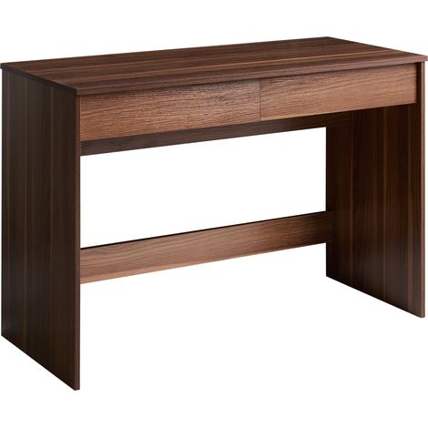 Escritorio de oficina estilo escandinavo 2 estantes tablero aglomerado patas anchas 110 x 50 cm marrón oscuro Rondane (1/5)