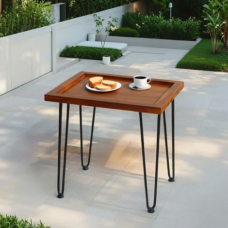 Table basse en bois massif naturel avec pieds en fer laqué et patins antidérapants (1/5)