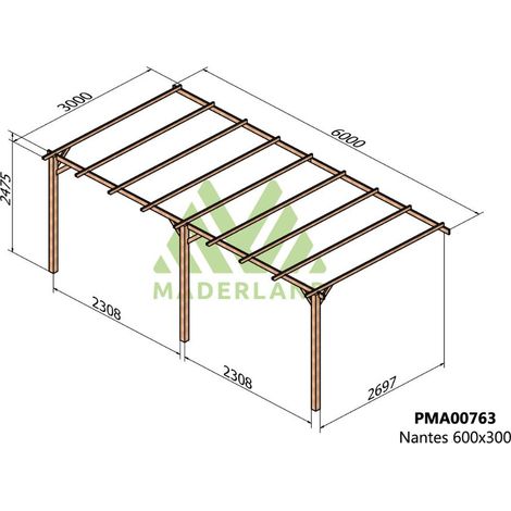 Pérgola de Madera Maciza Adosada Nantes (Maderland) – Gardeneas - 600 x 300 cm