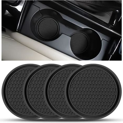 Sous Verres Voiture - Universel - Anti Dérapant - Silicone - PVC Épais - 4 Pièces Noir (1/4)