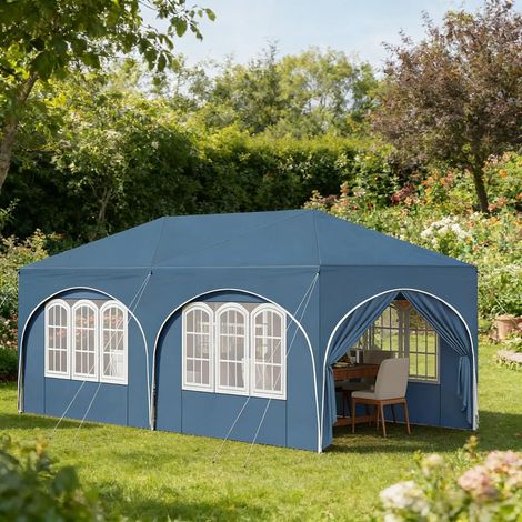 3x6 m Partyzelt blau – 6 Seitenwände, UV-50+-Schutz, wasserdicht, höhenverstellbar, Metallrahmen, inkl. Heringe & Seile – für Outdoor-Events