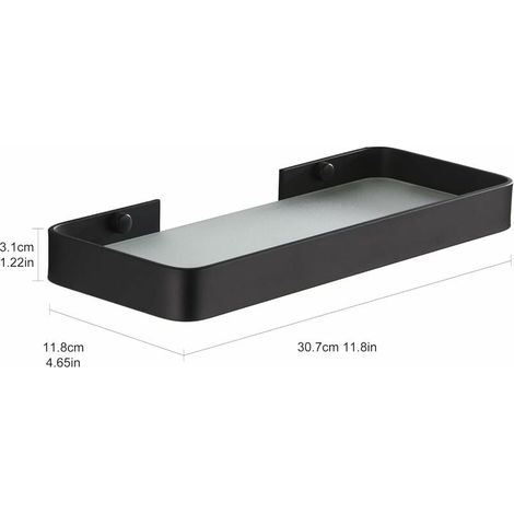 Étagère Douche sans Percage Etagere Murale Salle de Bain Caddy avec Rangement Organisateur Antirouille Aucun Dommage en Verre Trempé Aluminium Space pour Accessoires Cuisine 30cm Noir-LIAIKI (1/5)