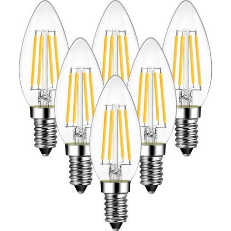 4w Ampoule Filament Bougie Led E14, 470lumen Equivalente À Ampoule Halogène Vintage 40w, Blanc Chaud 2700k, Non Réglable, Lot De 6 (1/5)