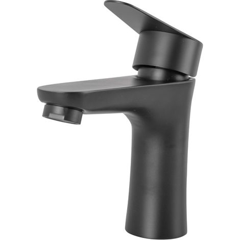 Grifo Lavabo Latón/Zinc, Negro, Agua Caliente-Fría, Latiguillos, Caño Bajo, Monomando [QLI-FA-4338] (1/5)