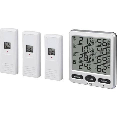YMYNY Thermo-hygromètre intérieur/extérieur sans fil LCD numérique 433 MHz à 8 canaux avec trois capteurs à distance Fonction d'alarme de niveau de confort d'hygromètre (1/4)