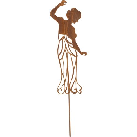 Adorno de jardín de dama bailando, acero Corten color óxido, 54 cm, niña de hojalata con un lazo.